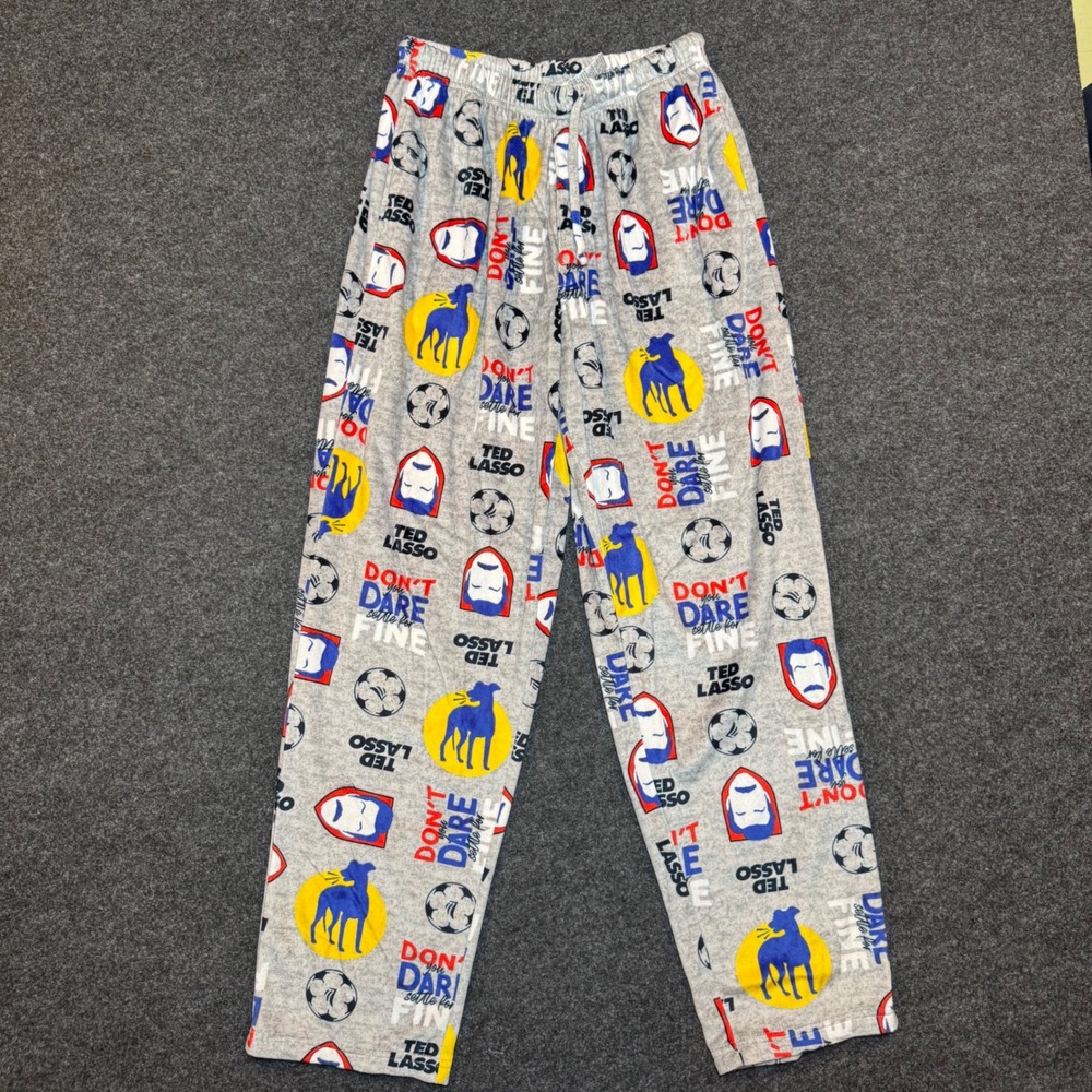 Ted Lasso Mens Pajama Pants Gray Fleece Believe Greyhound Soccer Medium